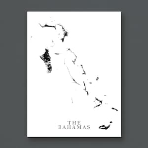 Bahamas Map Art Print, Black and White Caribbean Islands Poster