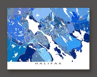 Halifax Map Print Poster, Blue Geometric Nova Scotia Atlantic Canada City Street Wall Art Maps, Maritimes Road Map, Dartmouth NS