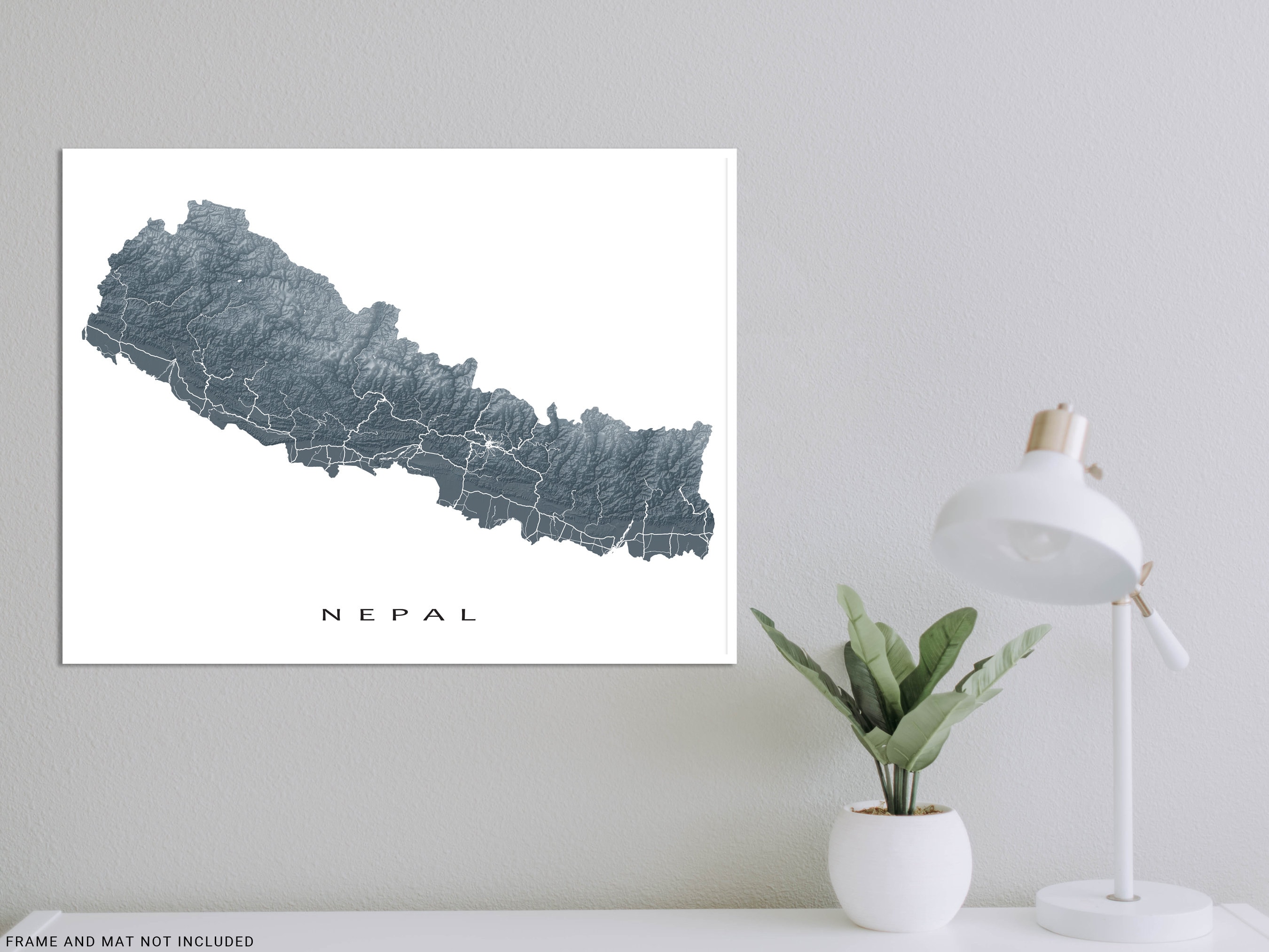 Nepal Map Print Poster, 3D Landscape Terrain Topographic Road Maps ...