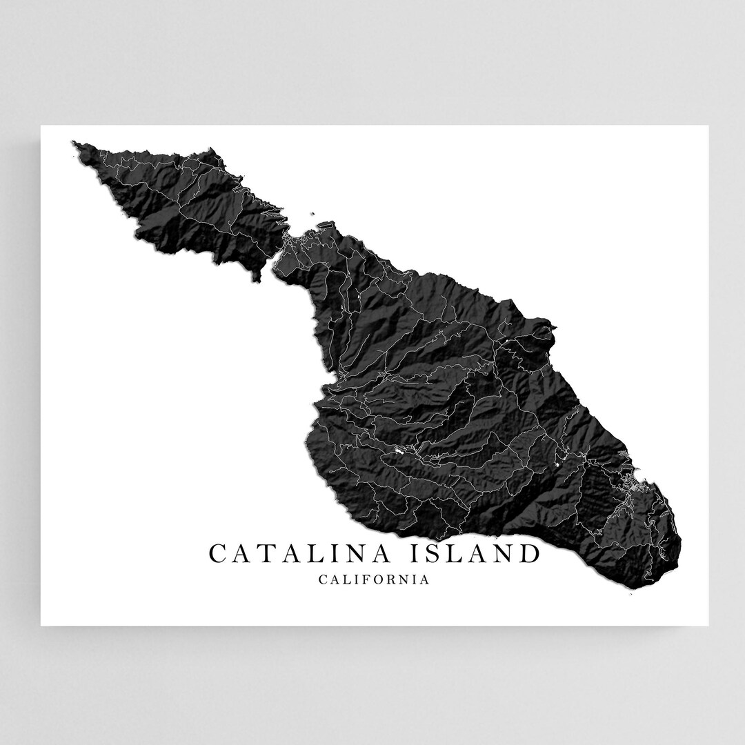 Catalina Island Map Print - Black and White California Wall Art ...
