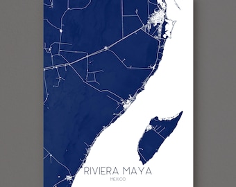 Riviera Maya Map, Cancun Map, Tulum Print, Yucatan Mexico Souvenir, Playa Del Carmen Map Art Prints, Cozumel, Akumal, Isla Mujeres
