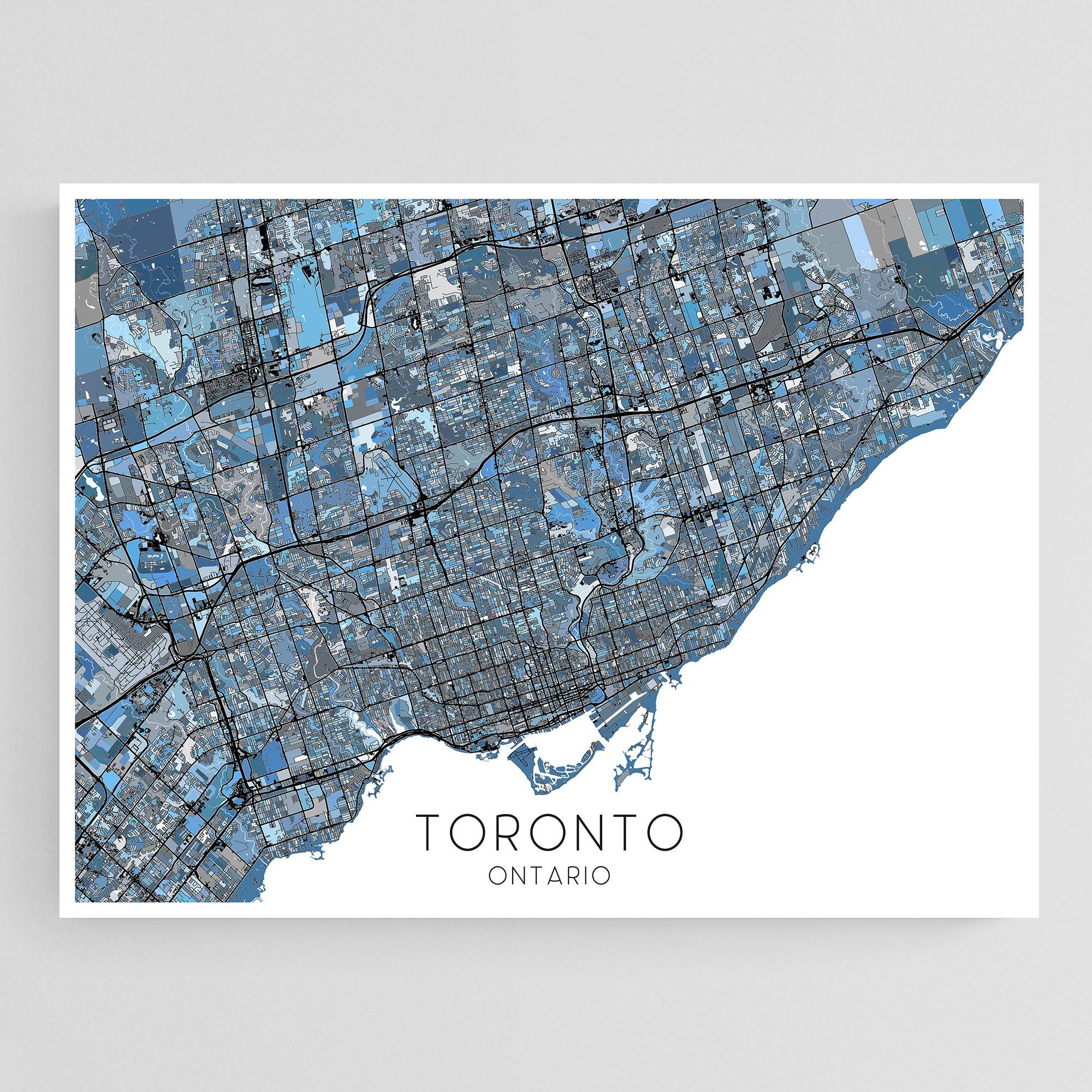 Toronto Art Poster: Large Blue Geometric Abstract Canada City Street Map Print