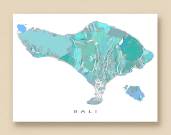 Bali Wall Art Print, Turquoise Island Map Poster