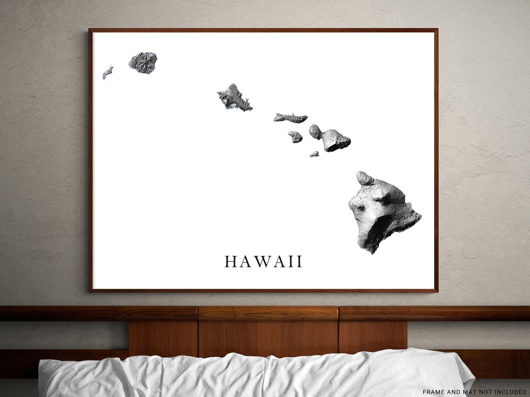 Hawaii State Map Print Poster, Black and White Hawaiian Islands Wall ...
