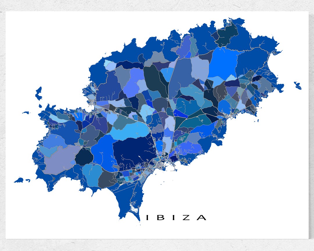 Ibiza Poster and Ibiza Map Print for Blue Geometric Ibiza Print and ...