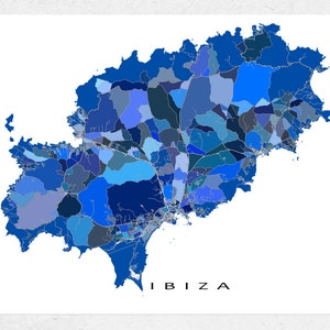 Ibiza Poster and Ibiza Map Print for Blue Geometric Ibiza Print and Ibiza Island Spain Travel Gifts