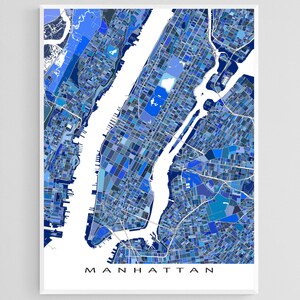 Manhattan Map Print, NYC Map, Blue Geometric New York Cityscape Map Poster, Central Park