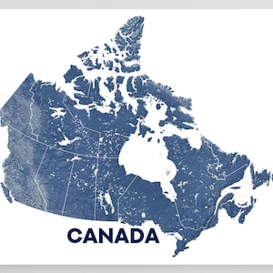 Carte du Canada avec les limites des provinces, les principales routes de campagne, la conception topographique du paysage, bleu vert gris