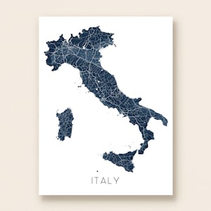 Italy Map Print Poster, Custom 3D Topographic Landscape Italian Wall Art Maps, Rome Milan Florence Venice Sicily Palermo Sardinia