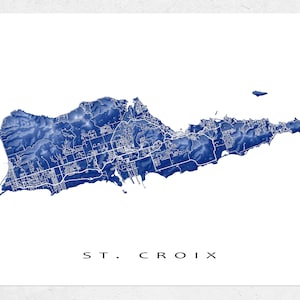 St Croix Map Art Print, US Virgin Islands, Caribbean Island Street Maps
