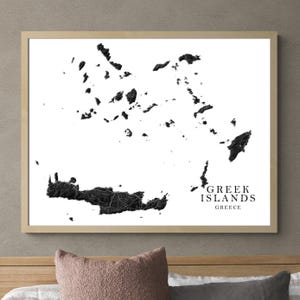 Griechische Inseln Karte Druck Poster, Griechenland Insel Wand Kunst Drucke, Schwarzweiße topographische Karten, Crete Santorini Rhodos Mykonos Naxos Andros