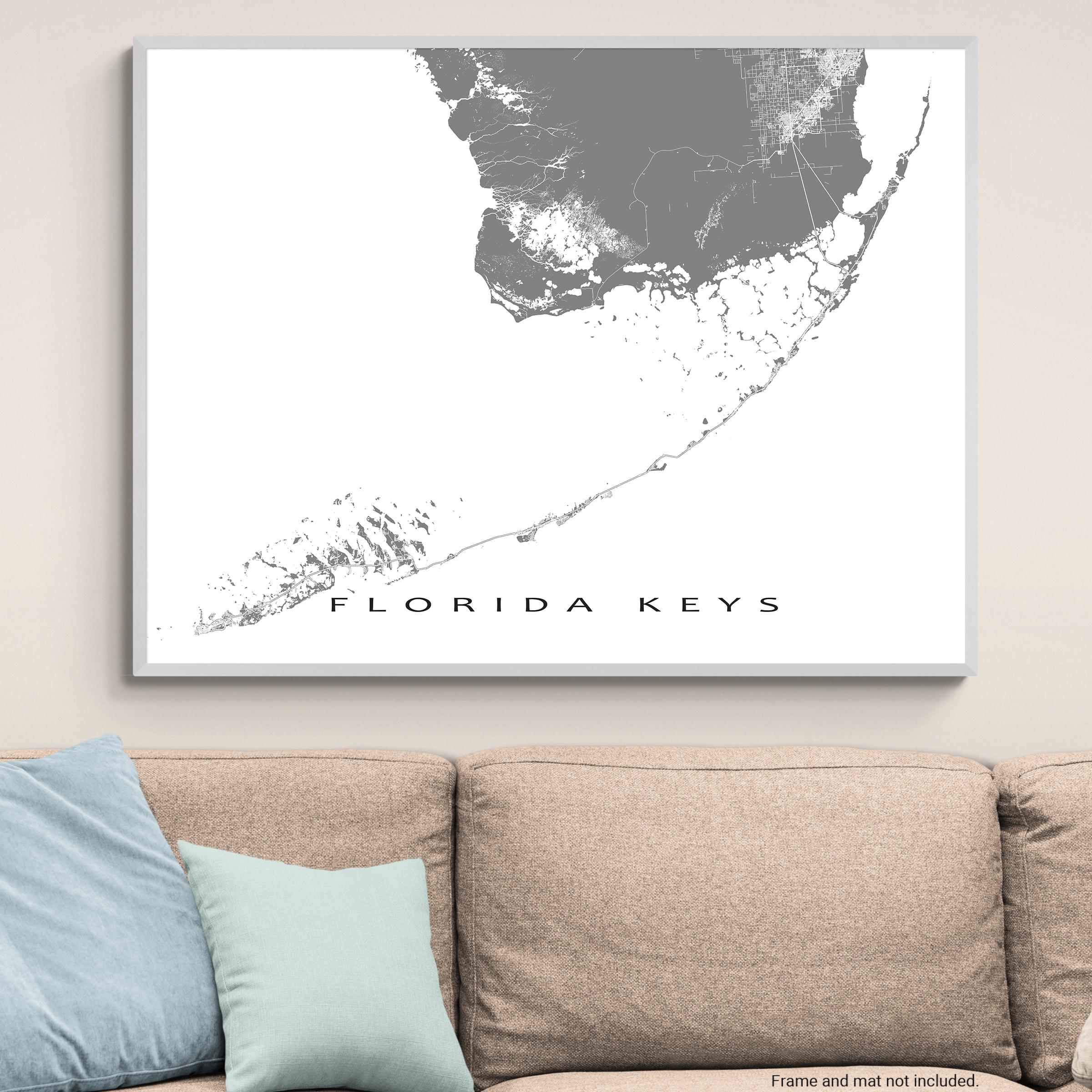 Florida Keys Map Print, Key West Map Poster, Key Largo, Florida Keys ...