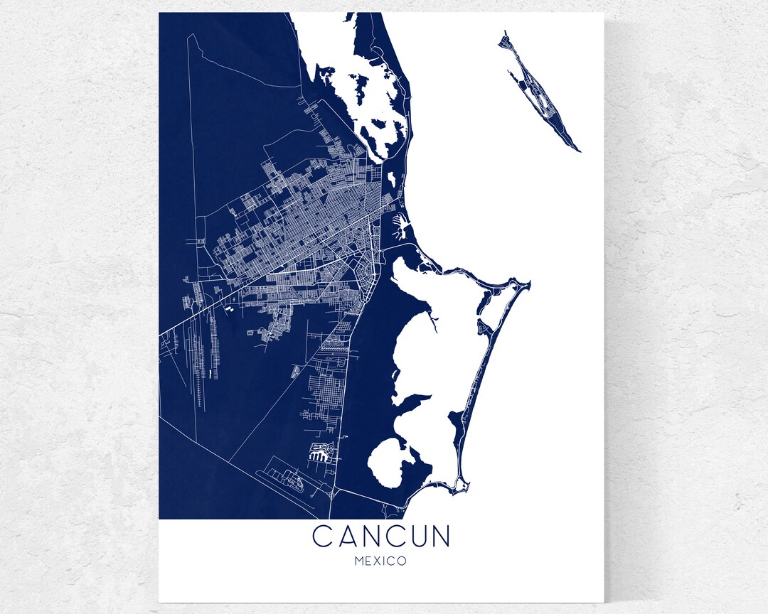 Cancun Map of Cancun Mexico Wall Art Prints Isla Mujeres Map Etsy