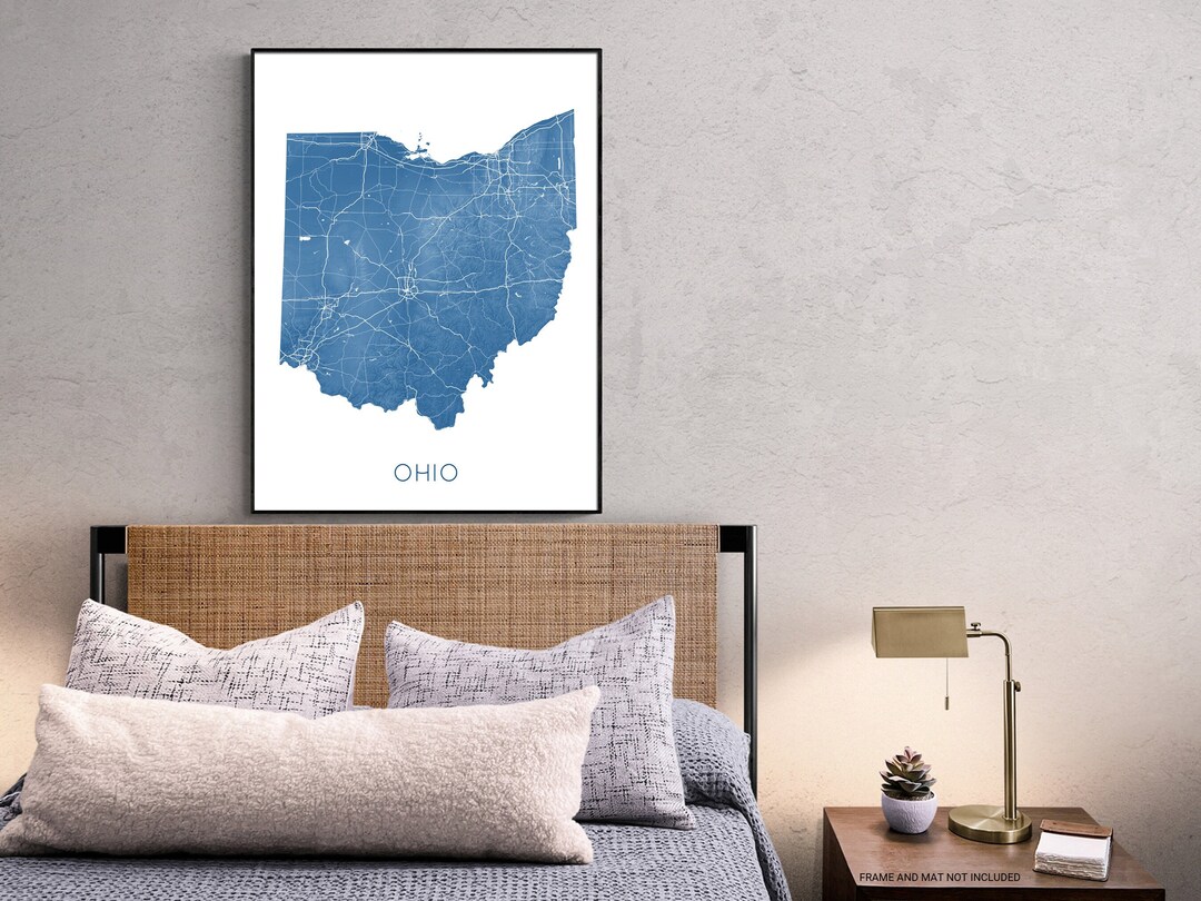 Ohio Art Print, Ohio State Map Wall Art Prints, 3D Topographic OH Maps ...