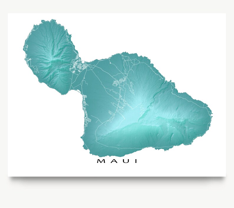 Maui Map Print Maui Art Prints Maui Hawaii Island USA Maui Etsy