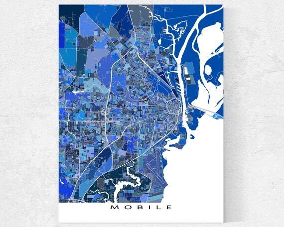Map Of Mobile Al Mobile Map Print And Mobile Alabama Poster For Blue Geometric | Etsy Canada