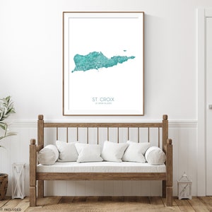 St. Croix, US Virgin Islands map print with a turquoise landscape design by Maps As Art.