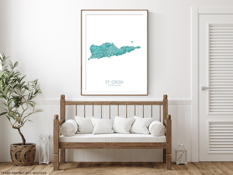 St. Croix, US Virgin Islands map print with a turquoise landscape design by Maps As Art.