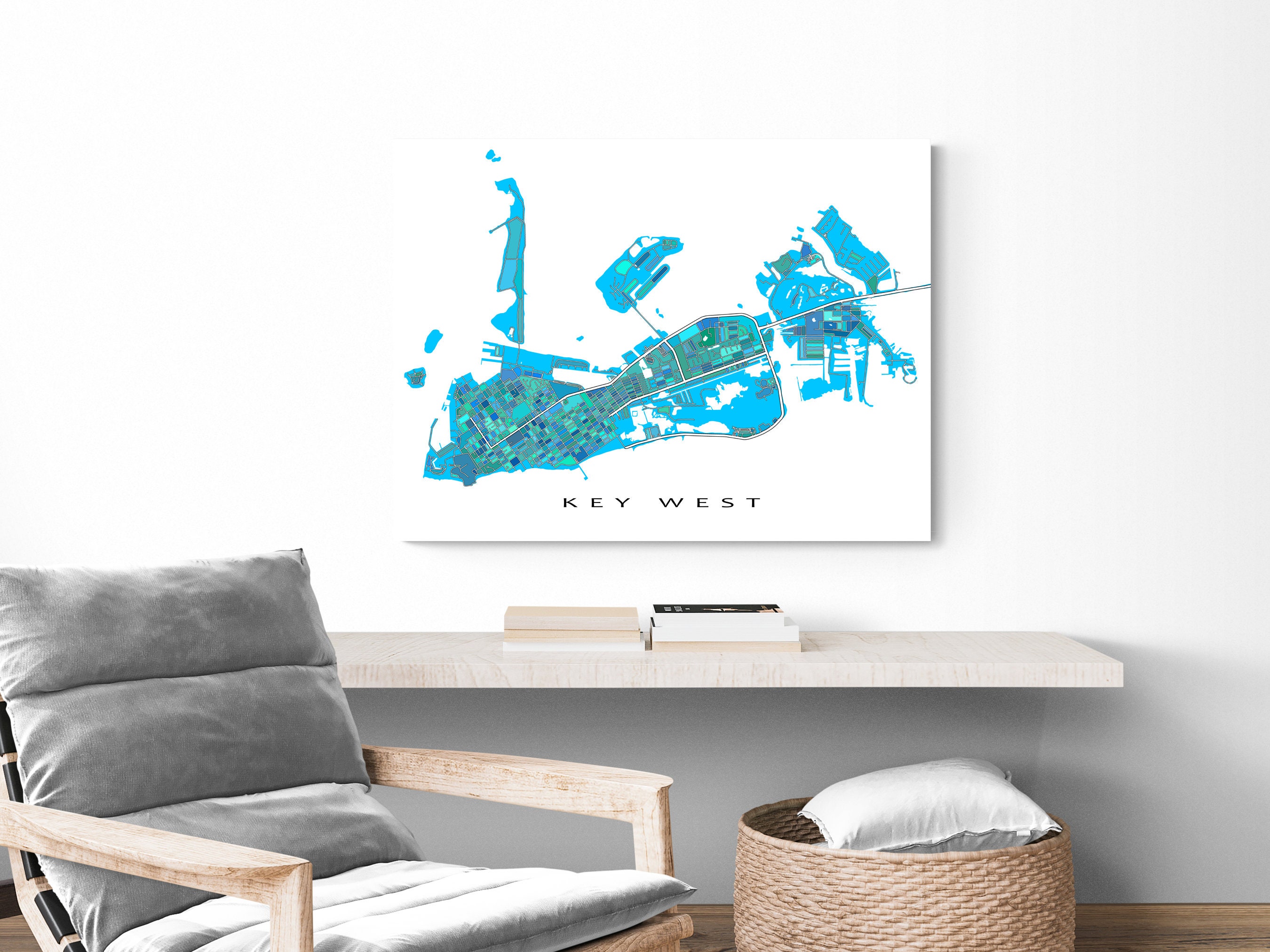 Key West Map Poster Key West Wall Art Print Light Blue Etsy