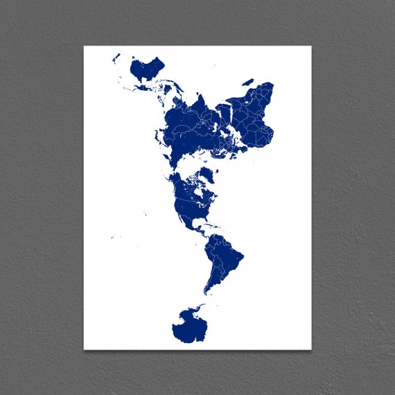 World Map Or Carte Du Monde With Vertical Continents