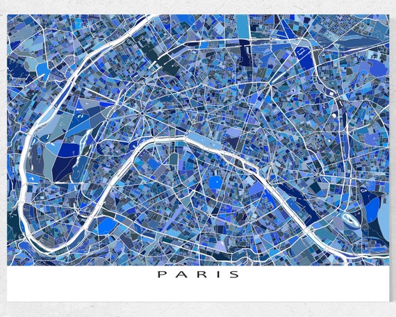 Paris Print and Paris Map Poster for Blue Geometric Paris Wall | Etsy