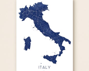 イタリアのプリント、イタリアの地図の壁掛けアートプリント、イタリアのポスターの壁飾り、イタリアのギフト、カラフルな地形図、イタリア