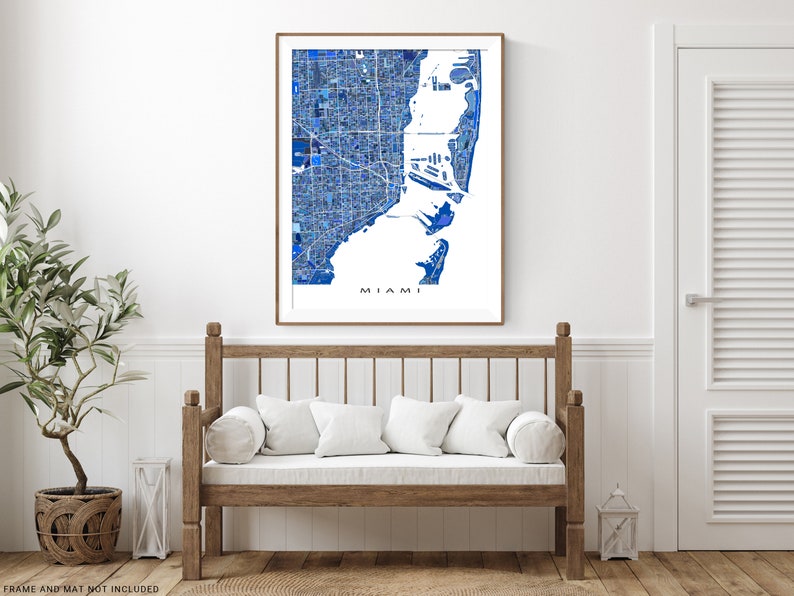 Miami, Florida city map print with a blue geometric design by Maps As Art.