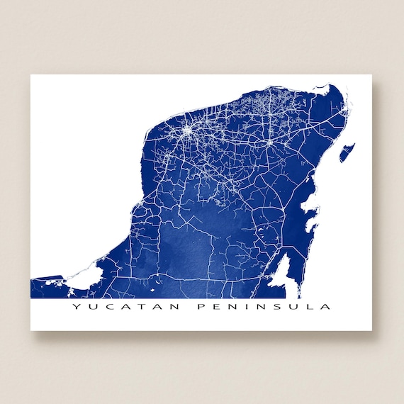 Yucatan Map Print Poster and Playa Del Carmen Wall Art Prints, Mayan Riviera Mexico, Cancun, Merida, Street and Road Maps