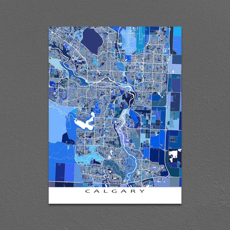 Calgary Map Print Calgary Canada Alberta Blue Map Art Prints Etsy