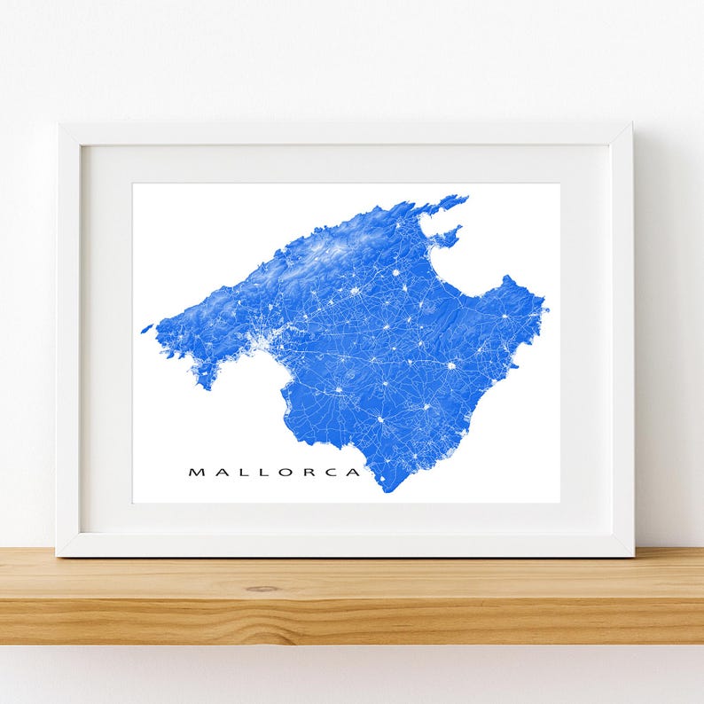Mayorca Print Mallorca Map Print Poster, Topographic Map of Majorca Spain Island Wall ...