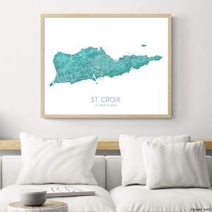 St. Croix, US Virgin Islands map print with a turquoise landscape design by Maps As Art.