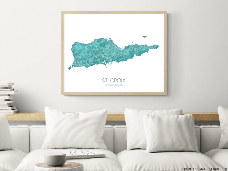 St. Croix, US Virgin Islands map print with a turquoise landscape design by Maps As Art.