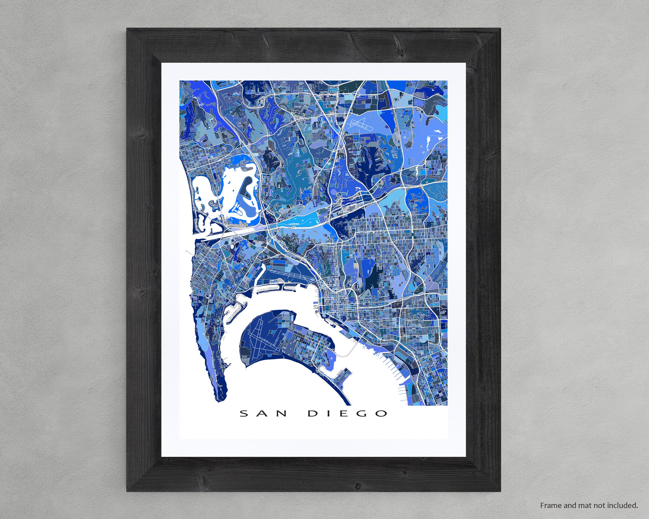 San Diego Map Print and San Diego Wall Art Poster for Blue Geometric ...