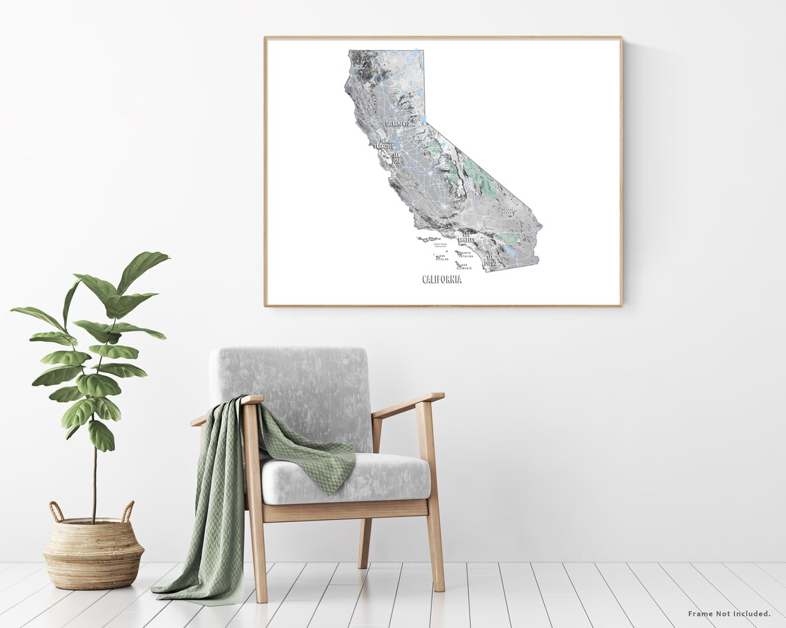 California Wall Art Prints California Map of California State Etsy