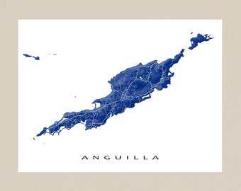 Anguilla Map Print, Anguilla Wall Art Poster, Caribbean Island Maps and Travel Gifts