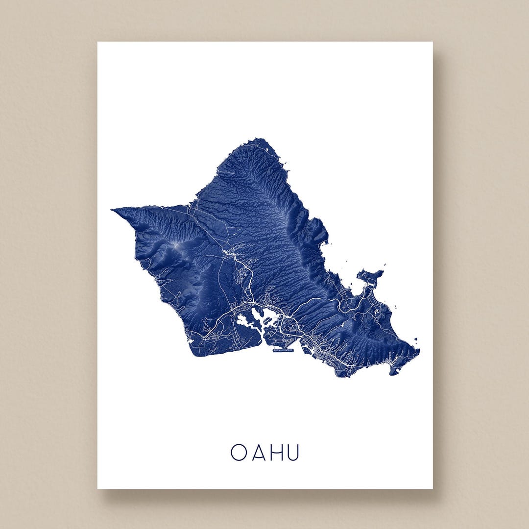 Oahu Hawaii Map Print and Oahu Poster for Oahu Art Prints and Hawaii ...