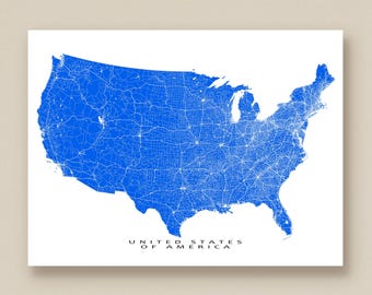 USA Map Art, US Map Print, United States Wall Map Poster, America Road Maps