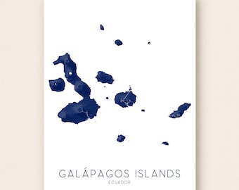 Galapagos Islands Topographic Map Print, Ecuador Wall Art, San Cristobal Santa Cruz Isabela