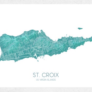 St. Croix, US Virgin Islands map print with a turquoise landscape design by Maps As Art.