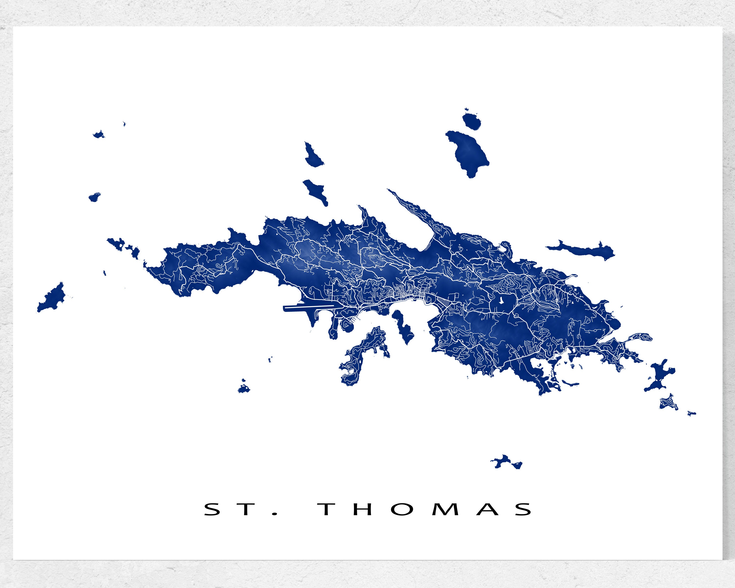 St Thomas Map Print Us Virgin Islands Caribbean Island Art | Etsy