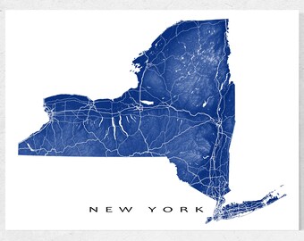 New York Map, New York State Art Print, USA State Outline Maps