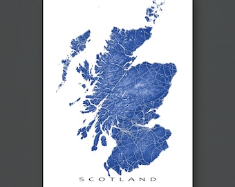 Scotland Map Art Print, Topographic Landscape Poster