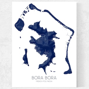 Impression de carte de Bora Bora, impression d'art mural Bora Bora, cartes topographiques de l'île de Bora Bora en Polynésie française