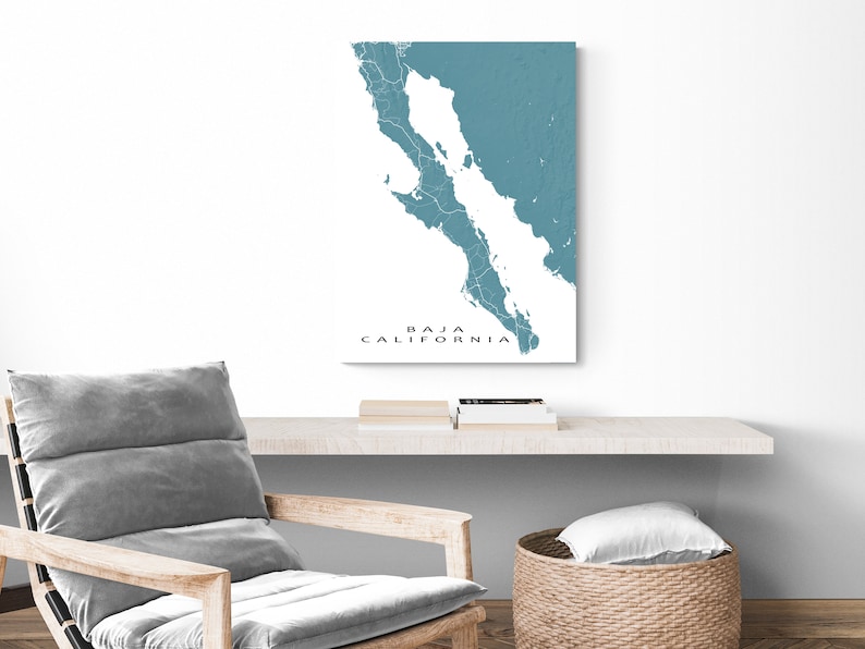 Baja California Map Poster and Baja Map Print for Baja Mexico Art Prints and Baja Travel Gifts Cabo San Lucas