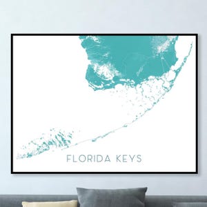 Impressions d'affiches d'art des Keys de la Floride, carte des Keys de la Floride impression des Keys de la Floride, Keywest, Floride, décoration de Key West pour les murs, cartes d'art turquoise
