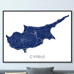 Nordzypern Karte von Nordzypern Landkarte, Blaue Zypressen Wandkunst mit topographischen Karten für Nordzypern Geschenke Reisekarten