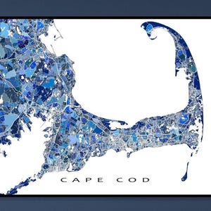 Cape Cod Map Poster und Cape Cod Wand-Kunstdruck mit blauen geometrischen Cape Cod Kunstdrucken für Reisegeschenke und Cape Cod Geschenk