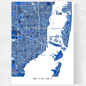 Miami, Florida city map print with a blue geometric design by Maps As Art.