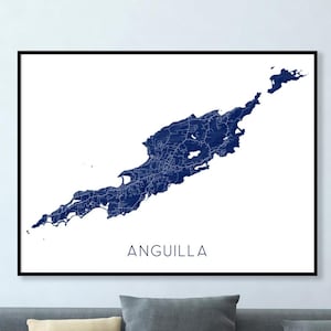 Anguilla Island Karte Print Poster, Landschaft, Topographische Karte von Anguilla Wandkunst, Karibik Inseln unter dem Winde Straßen Straßenkarten