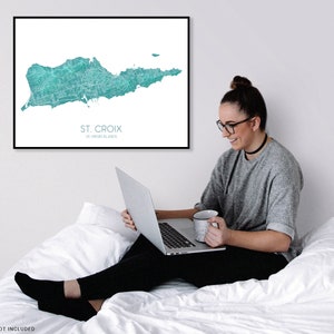 St. Croix, US Virgin Islands map print with a turquoise landscape design by Maps As Art.